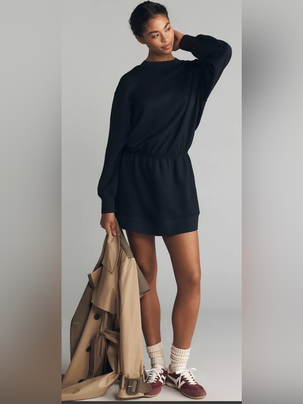 Anthropologie Daily Practice Heather Black Sweatshirt Mini Dress Medium NWT